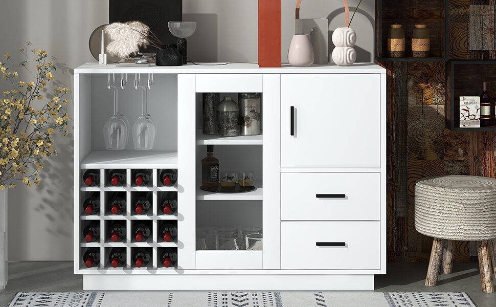 Kitchen functional sideboard with glass sliding door in white by La Spezia