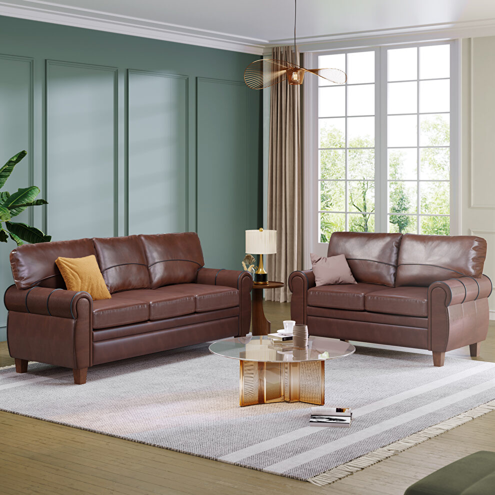 Dark brown pu leather upholstery mid-century sofa by La Spezia