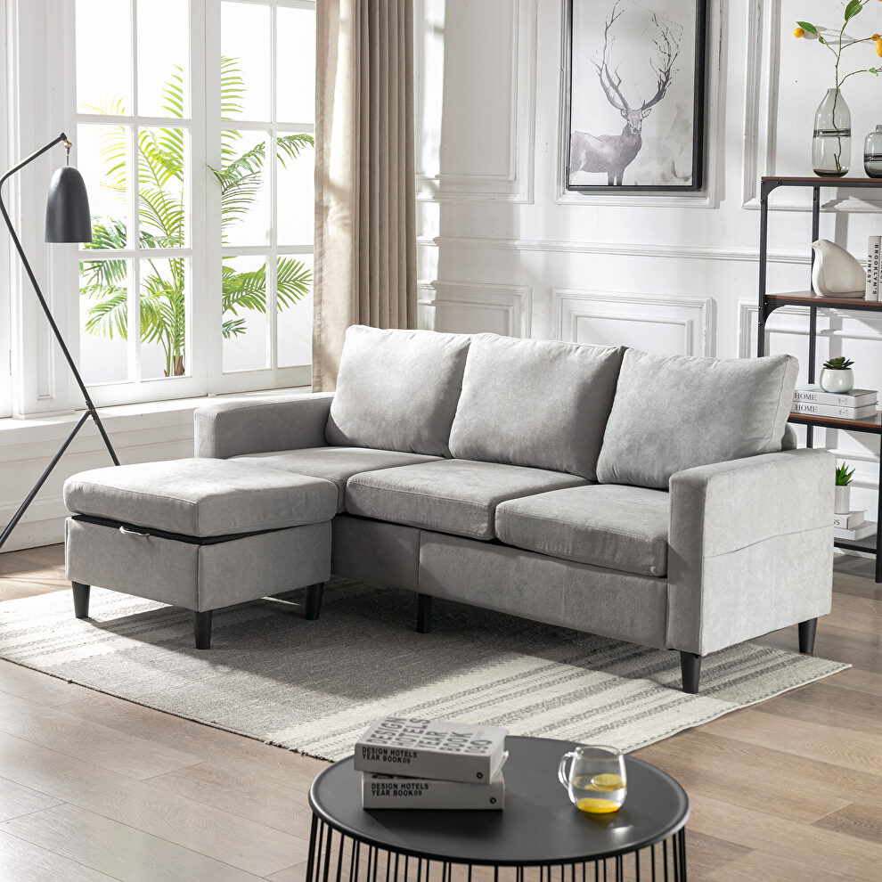 Gray linen sectional sofa with handy side by La Spezia