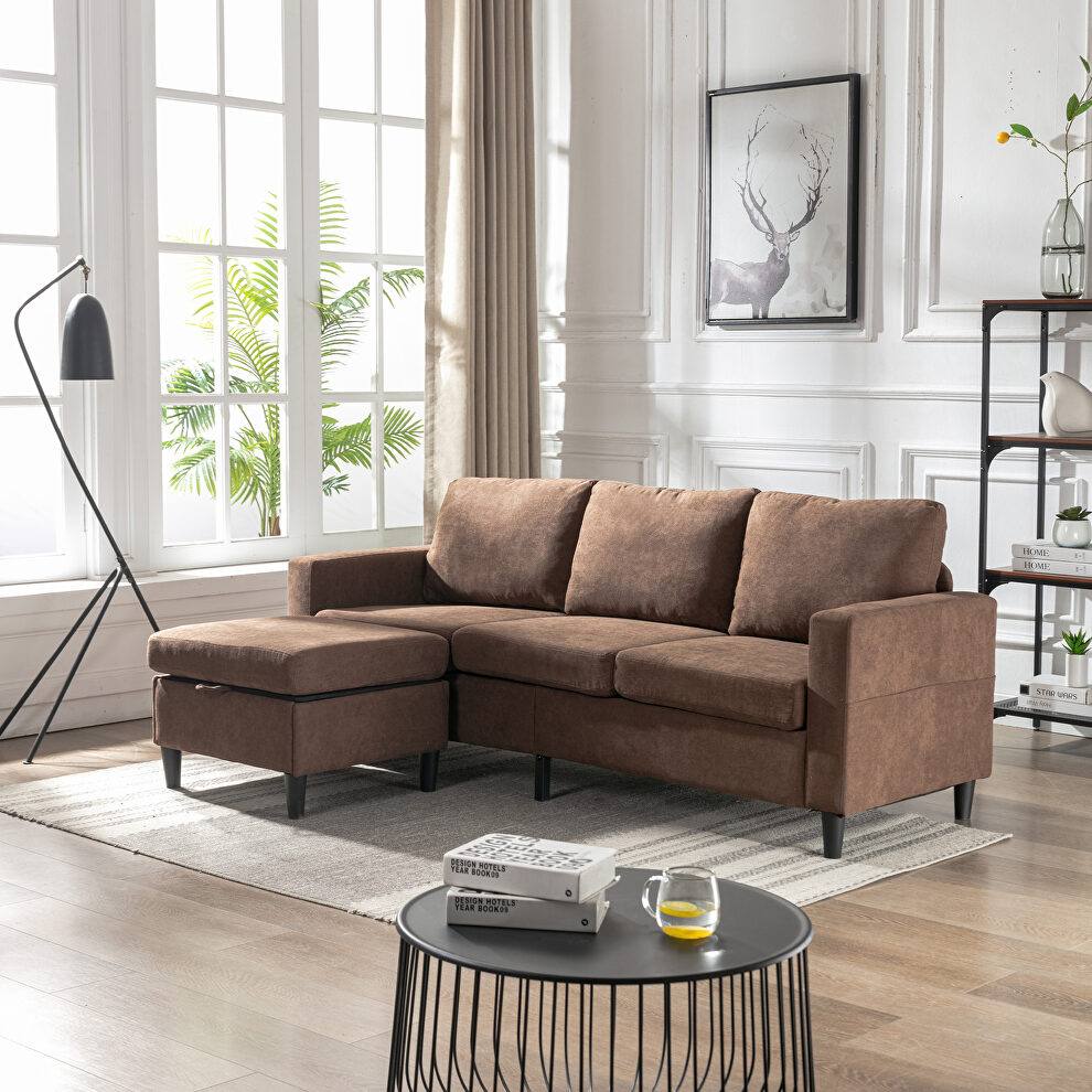 Brown linen sectional sofa with handy side by La Spezia