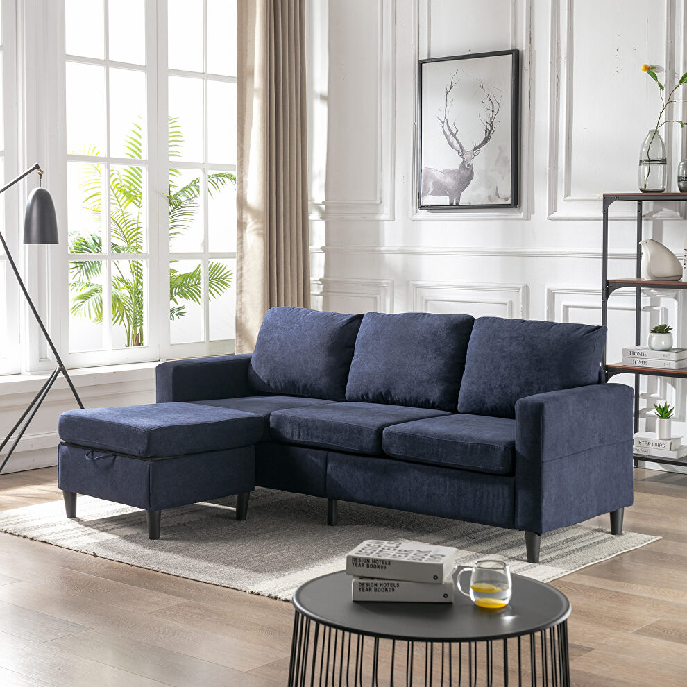 Blue linen sectional sofa with handy side by La Spezia