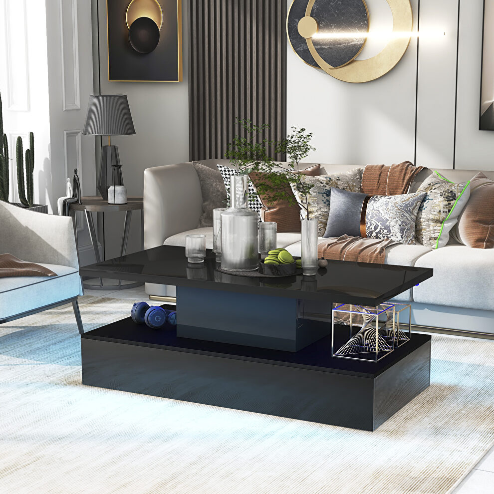 Modern black glossy coffee table with 16 colors led lighting by La Spezia