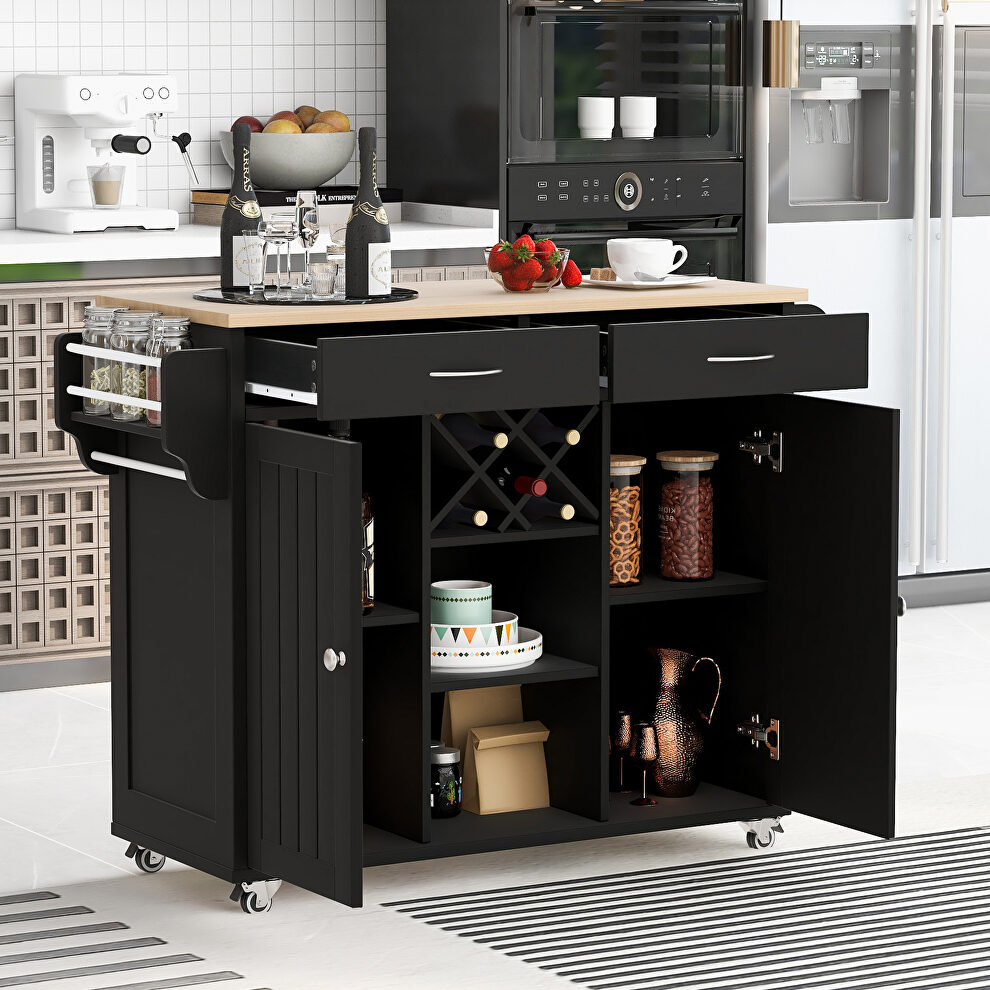 Kitchen island cart with two storage cabinets in black by La Spezia