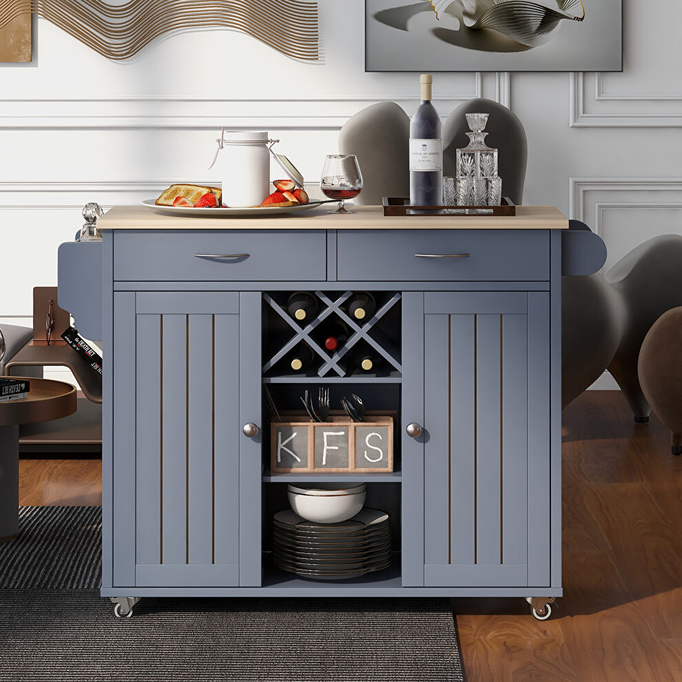 Kitchen island cart with two storage cabinets in gray/ blue by La Spezia