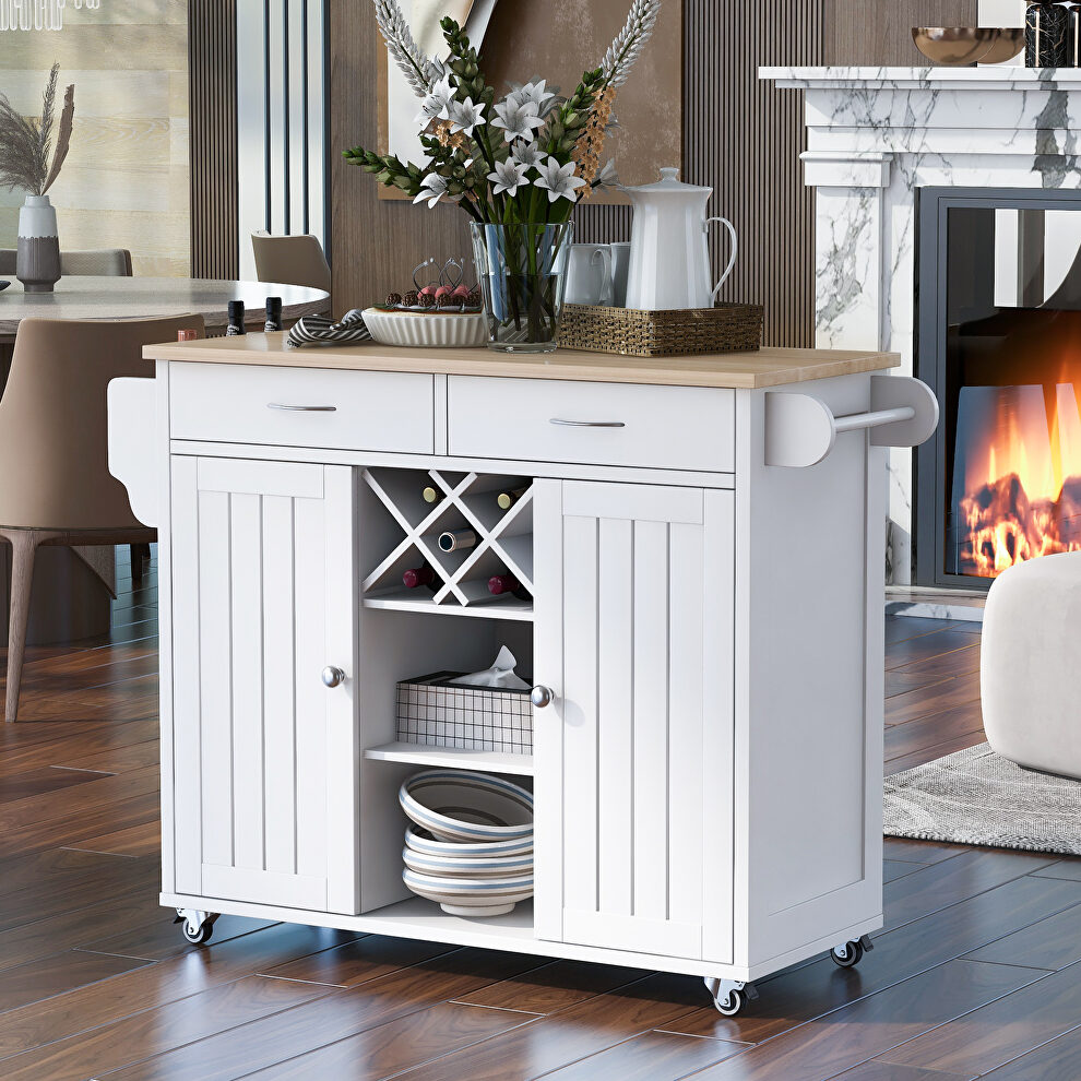 Kitchen island cart with two storage cabinets in white by La Spezia