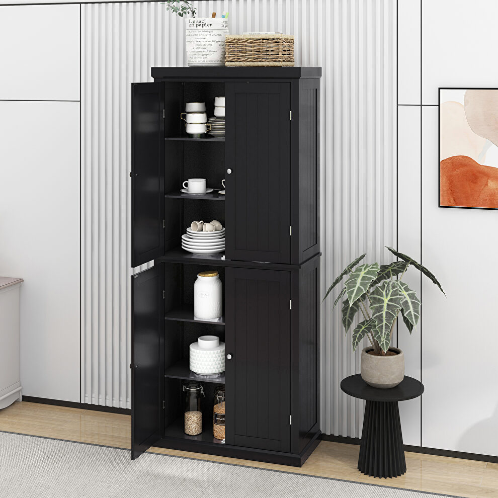 Kitchen storage cabinet organizer with 4 doors in black by La Spezia