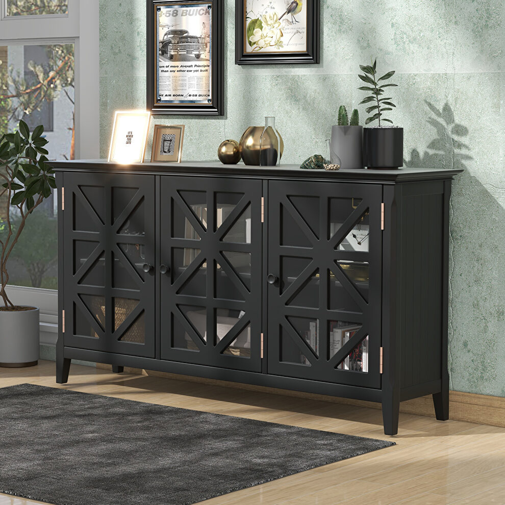 U_style black accent cabinet with 3 doors and adjustable shelves by La Spezia