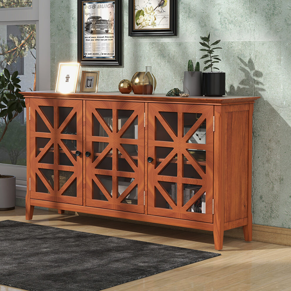 U_style brown accent cabinet with 3 doors and adjustable shelves by La Spezia