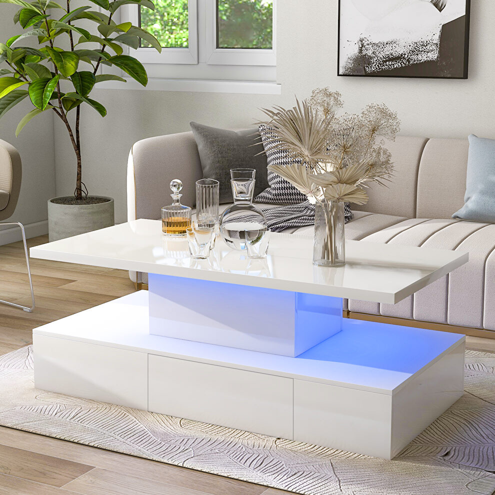 Modern white glossy coffee table with 16 colors led lighting by La Spezia
