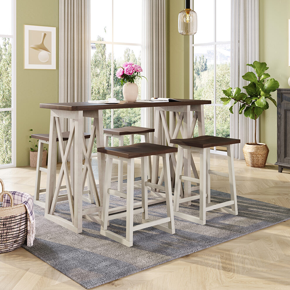Walnut and cream wood counter height 5-piece dining set: table with 4 stools by La Spezia