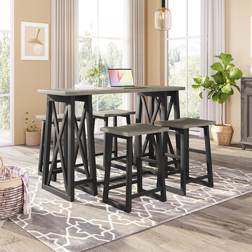 Gray wood counter height 5-piece dining set: table with 4 stools by La Spezia