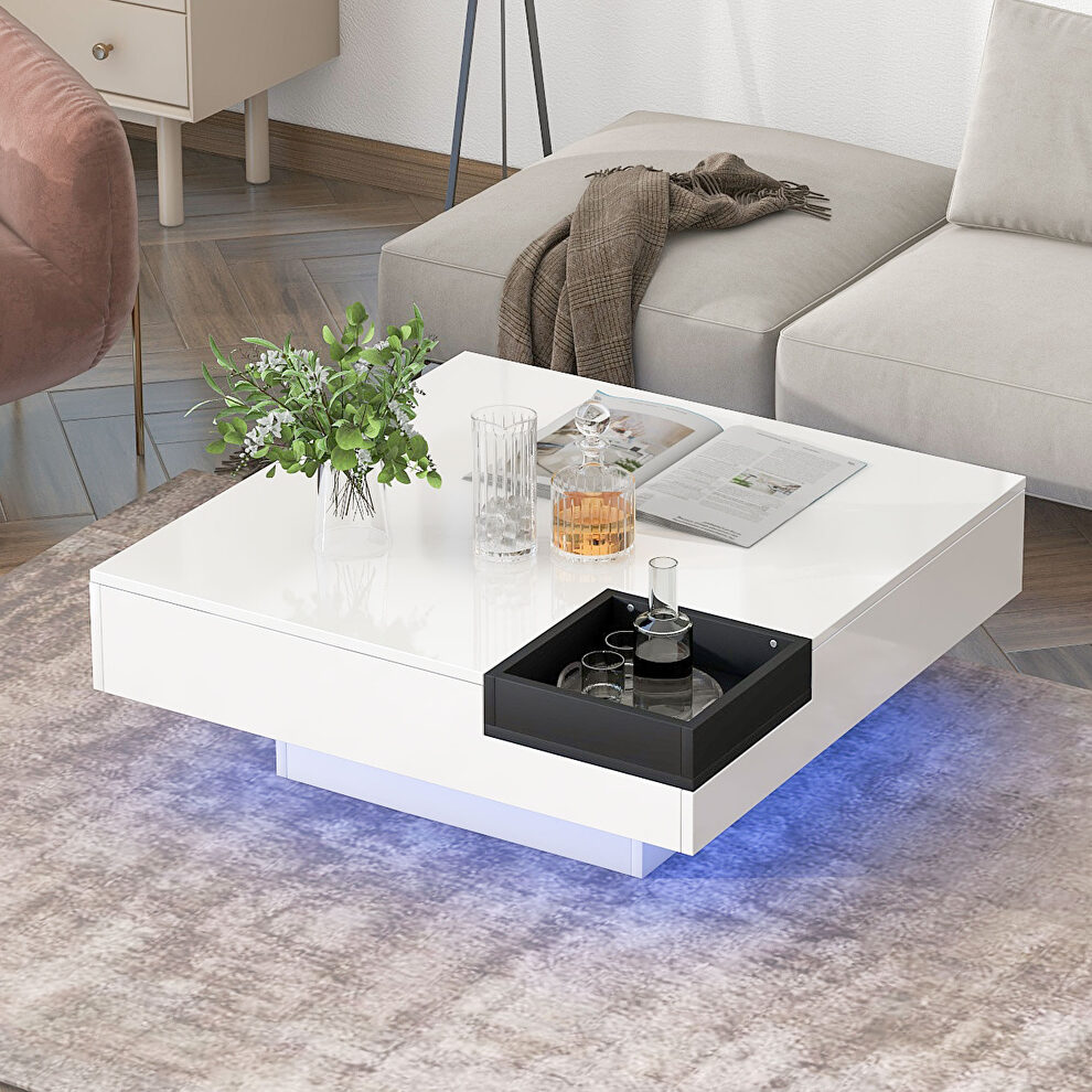 White modern minimalist design square coffee table with detachable tray and led by La Spezia