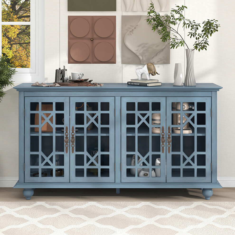 Sideboard with adjustable height shelves and 4 doors in teal blue by La Spezia