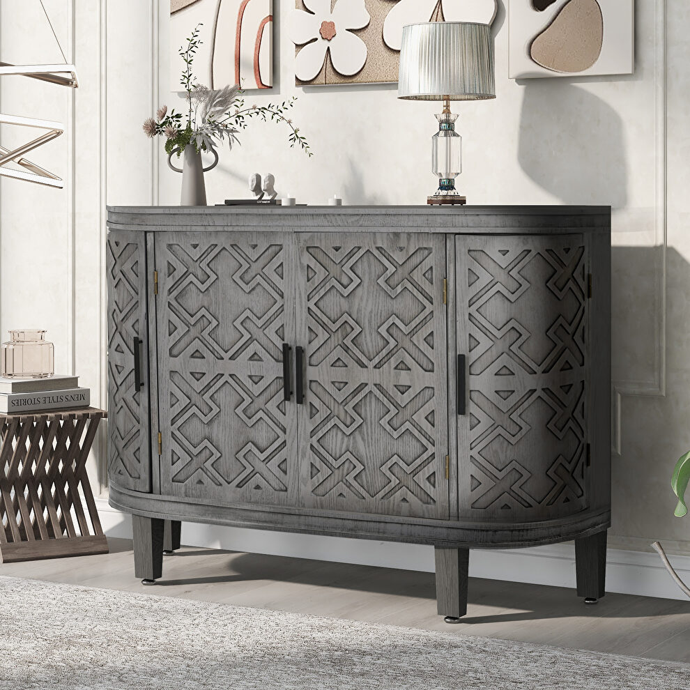 Antique gray wooden u-style accent storage cabinet with antique pattern doors by La Spezia