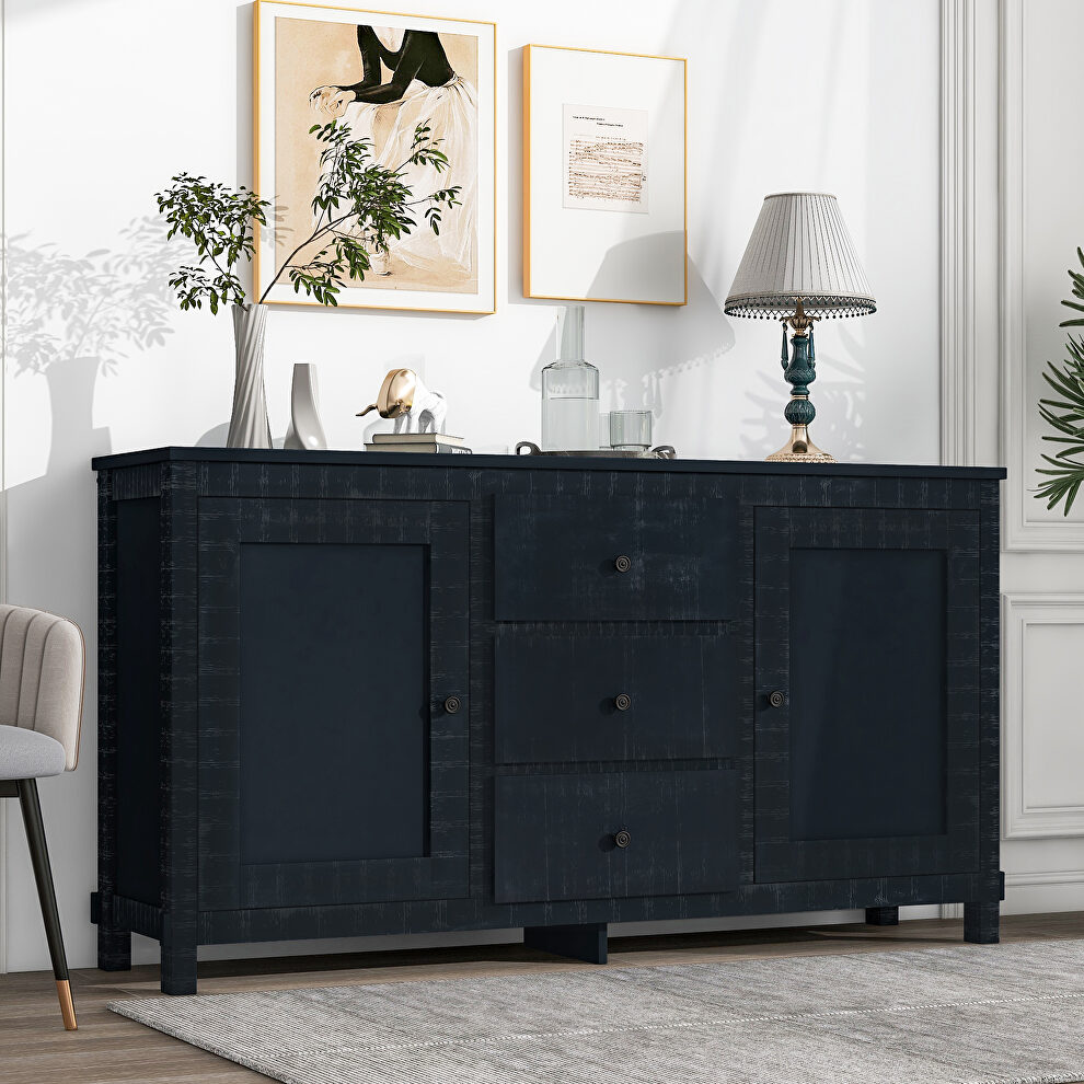 Retro solid wood buffet cabinet with 2 storage cabinets in antique black by La Spezia