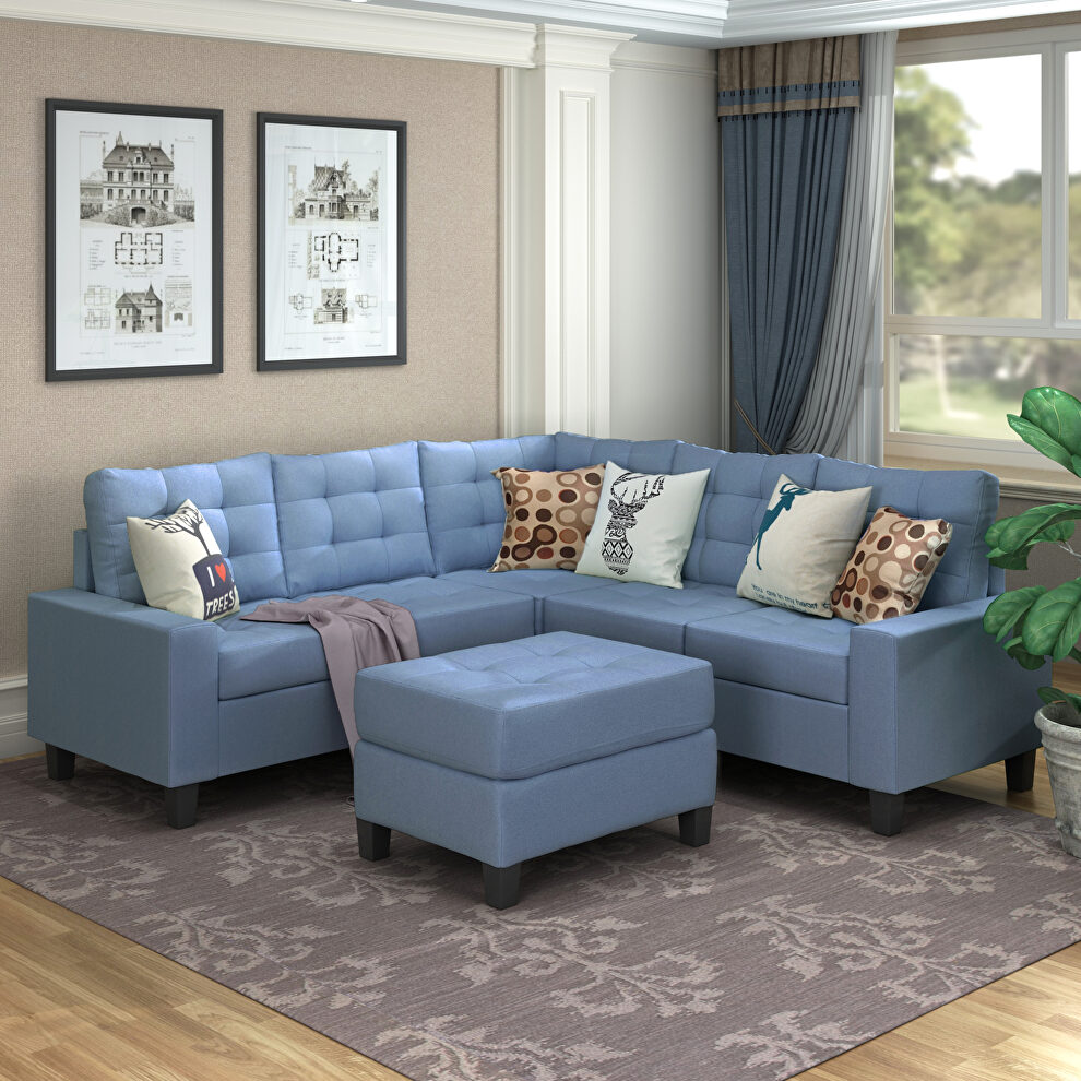 U_style blue line-like symmetrical sectioanl sofa with ottoman by La Spezia