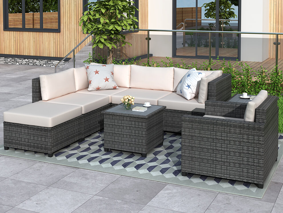 Ustyle 8 piece rattan sectional seating group, patio furniture sets by La Spezia