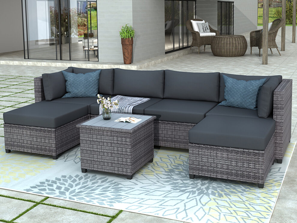 Ustyle 7 piece rattan sectional seating group with cushions, outdoor ratten sofa by La Spezia