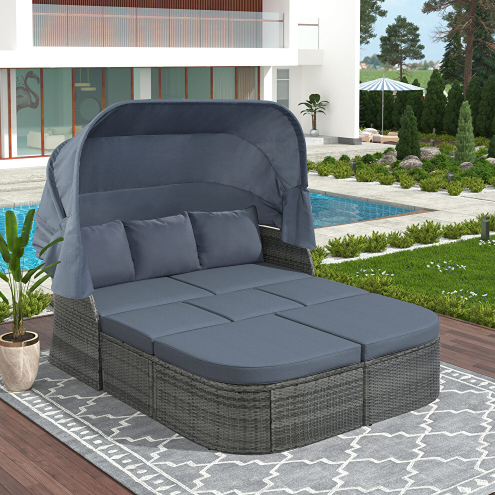 U_style outdoor patio wicker furniture set sunbed with gray cushions by La Spezia