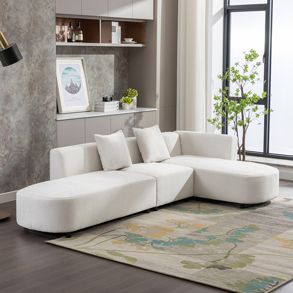 Beige chenille u-style luxury modern upholstery sofa by La Spezia