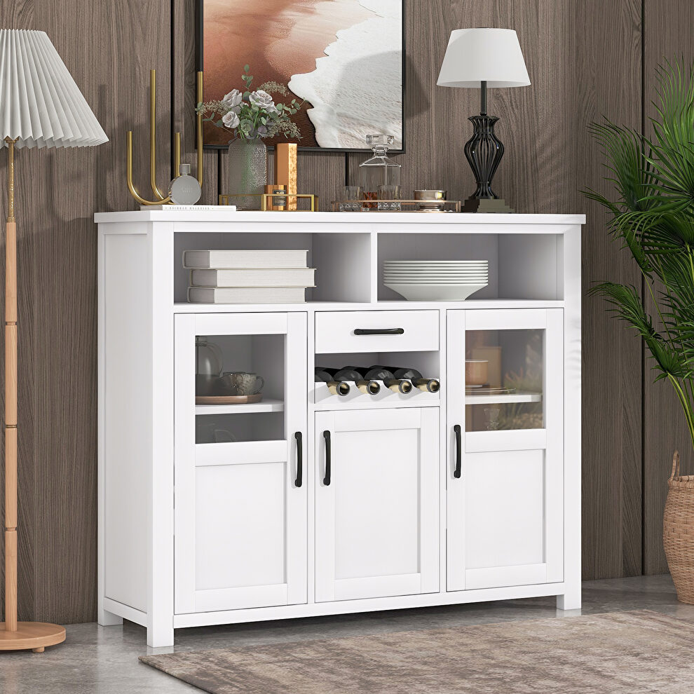 Retro multifunctional buffet with wine rack drawer in antique white by La Spezia