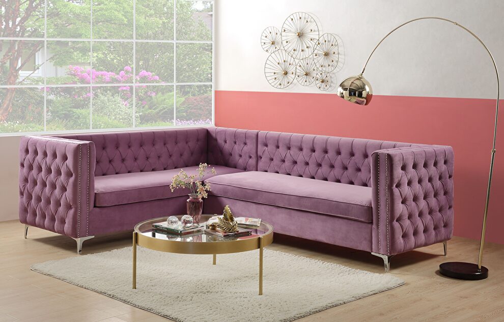 Purple velvet button tufting sectional sofa by La Spezia