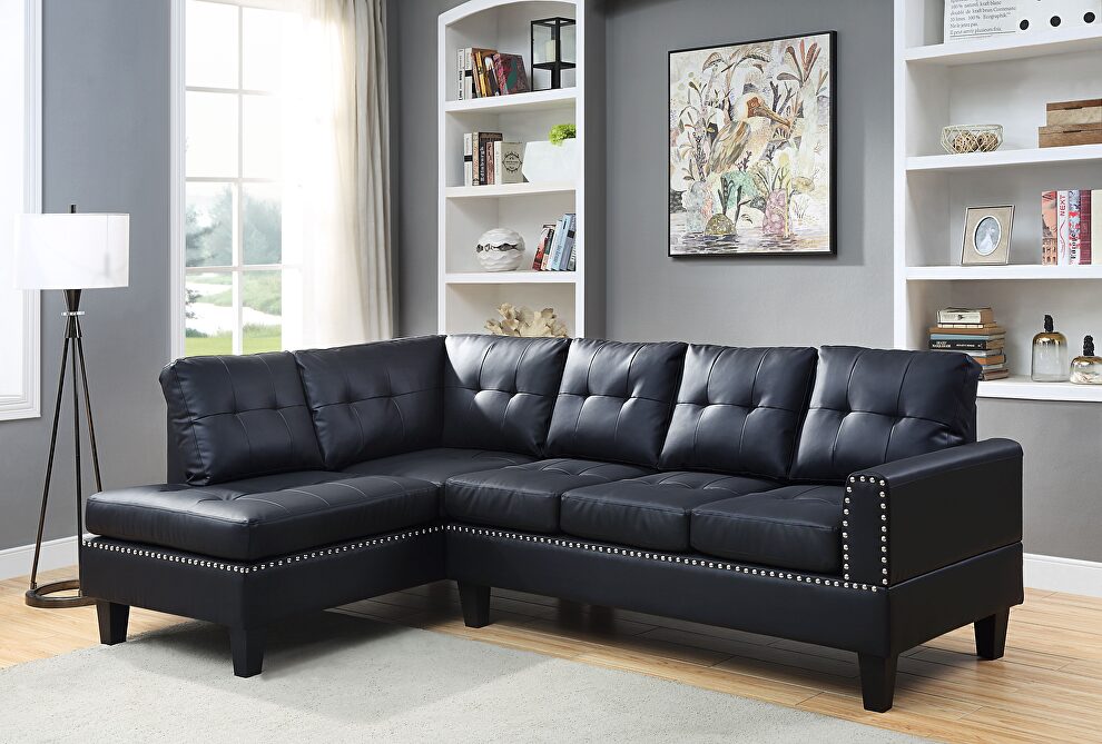 Black pu jeimmur sectional sofa by La Spezia
