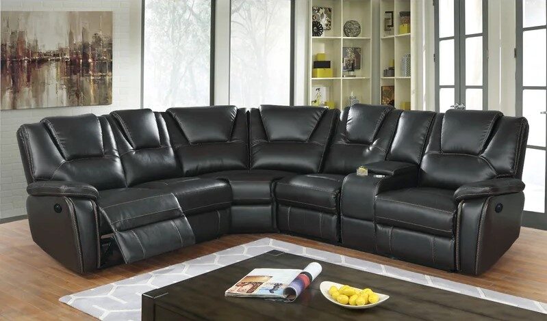 Power reclining sectional made with faux leather in black by La Spezia