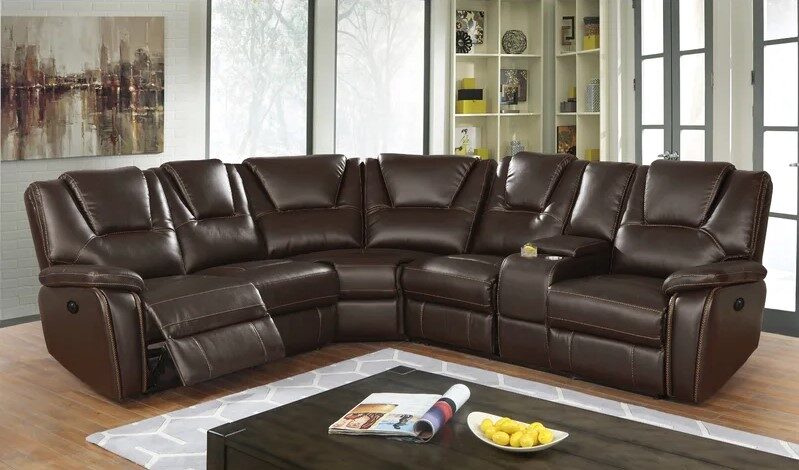 Power reclining sectional made with faux leather in brown by La Spezia