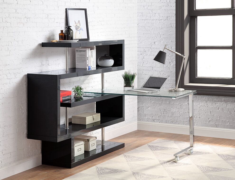Clear glass top and black/ chrome finish writing desk with shelf by La Spezia