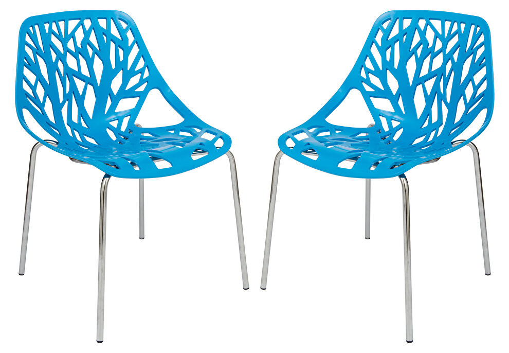 Blue strong molded polypropylene seat and metal legs dining chairs/ set of 2 by Leisure Mod