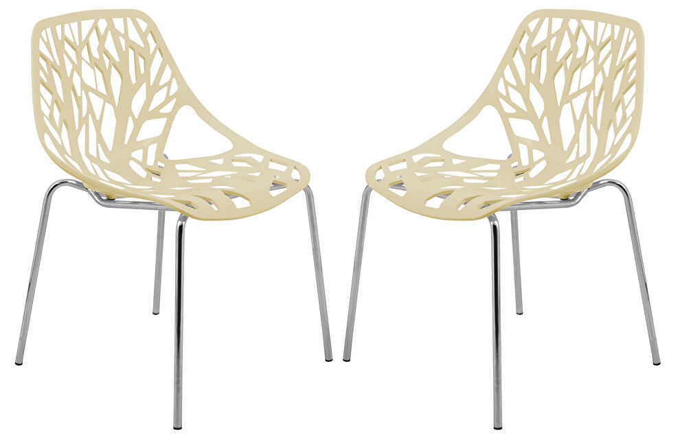 Cream strong molded polypropylene seat and metal legs dining chairs/ set of 2 by Leisure Mod