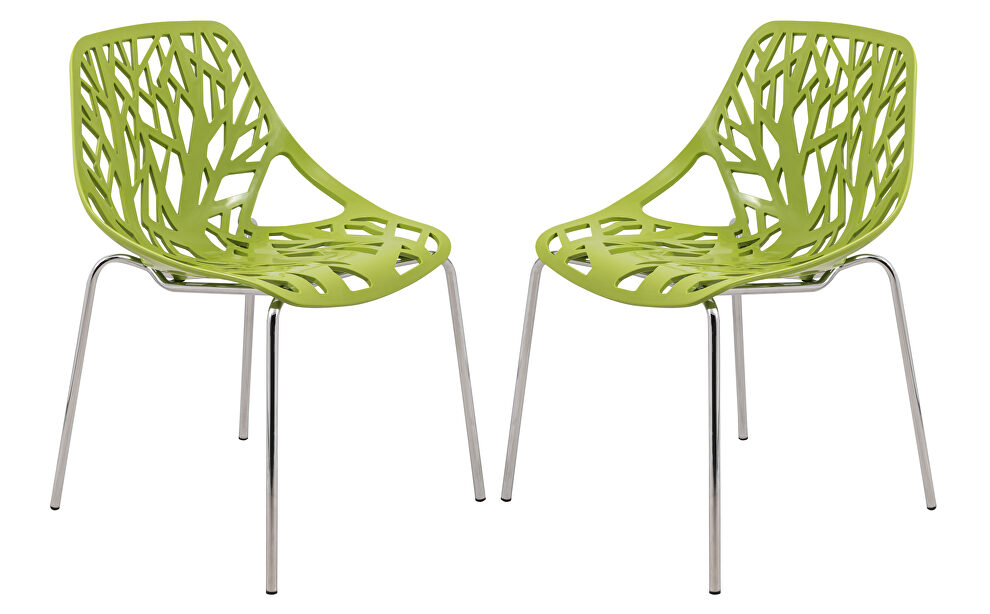 Green strong molded polypropylene seat and metal legs dining chairs/ set of 2 by Leisure Mod