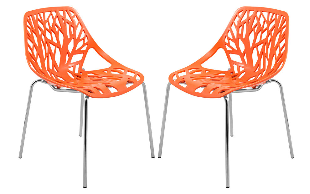Orange strong molded polypropylene seat and metal legs dining chairs/ set of 2 by Leisure Mod