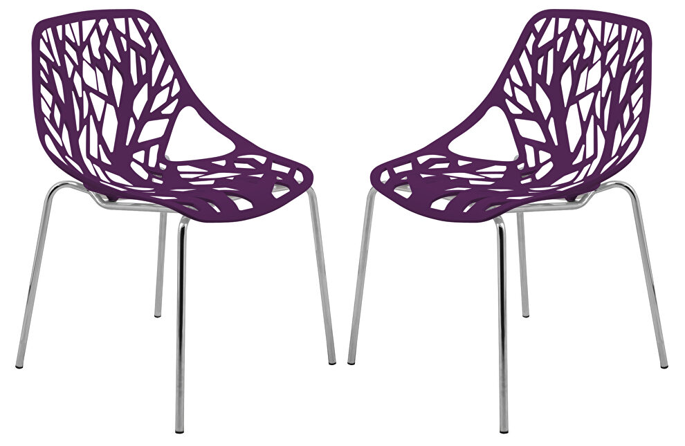 Purple strong molded polypropylene seat and metal legs dining chairs/ set of 2 by Leisure Mod