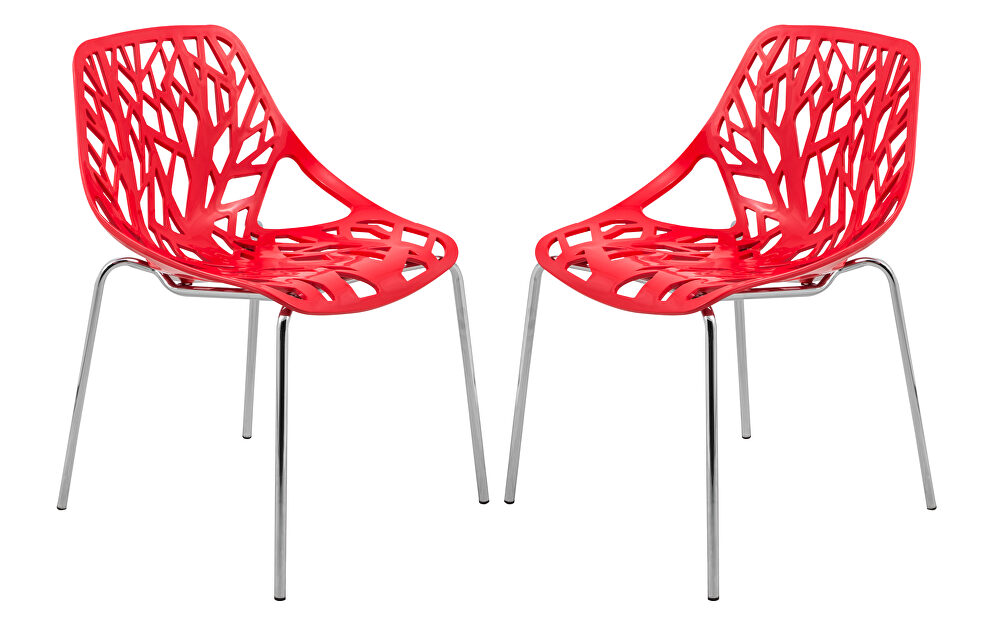 Red strong molded polypropylene seat and metal legs dining chairs/ set of 2 by Leisure Mod