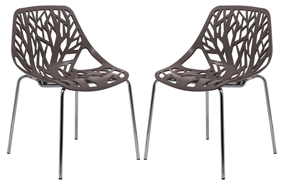 Taupe strong molded polypropylene seat and metal legs dining chairs/ set of 2 by Leisure Mod