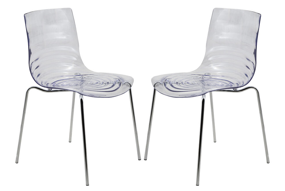 Clear sturdy plastic material seat and chrome legs dining chair/ set of 2 by Leisure Mod