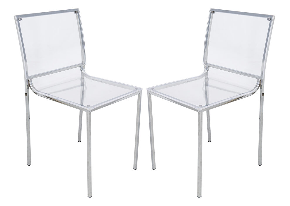 Clear acrylic shell and powder coated chrome legs dining chair/ set of 2 by Leisure Mod