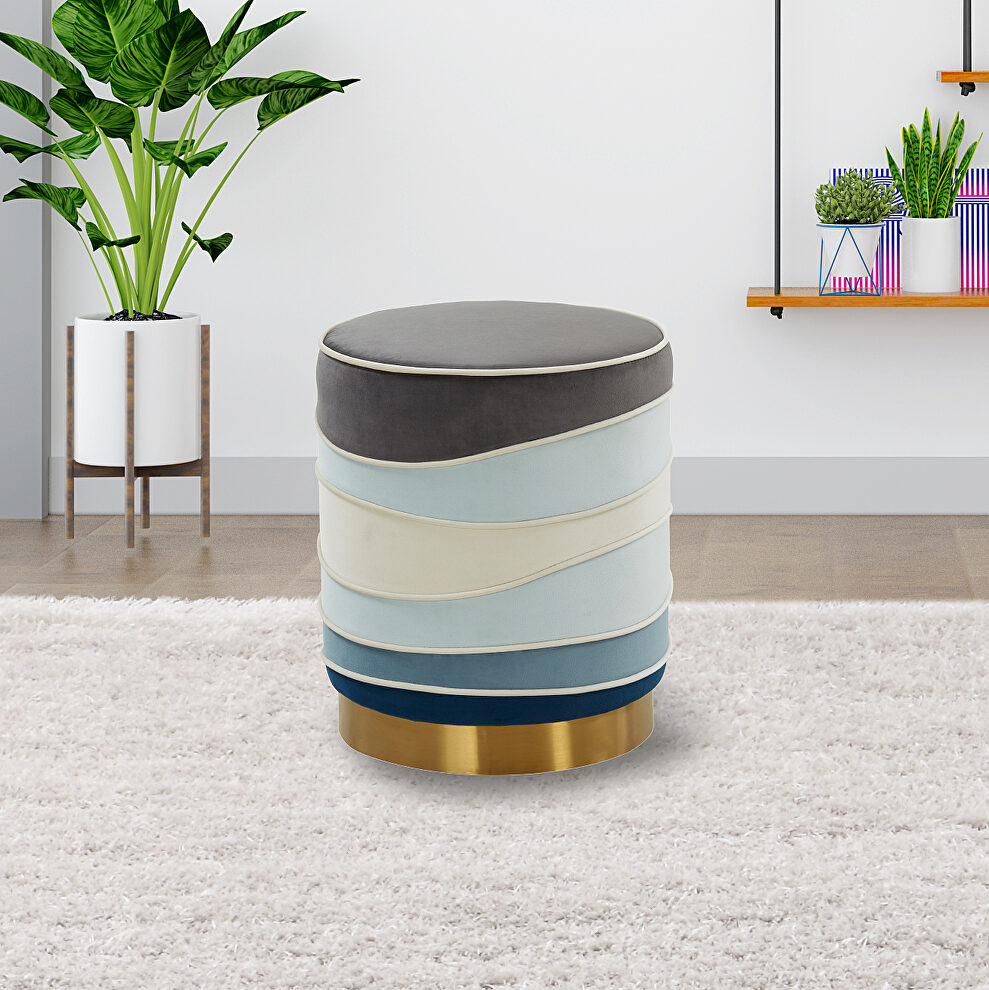 Multi-color velvet upholstery modern round ottoman by Leisure Mod