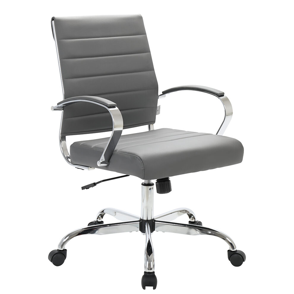 Gray faux leather and polished steel frame swivel office chair by Leisure Mod