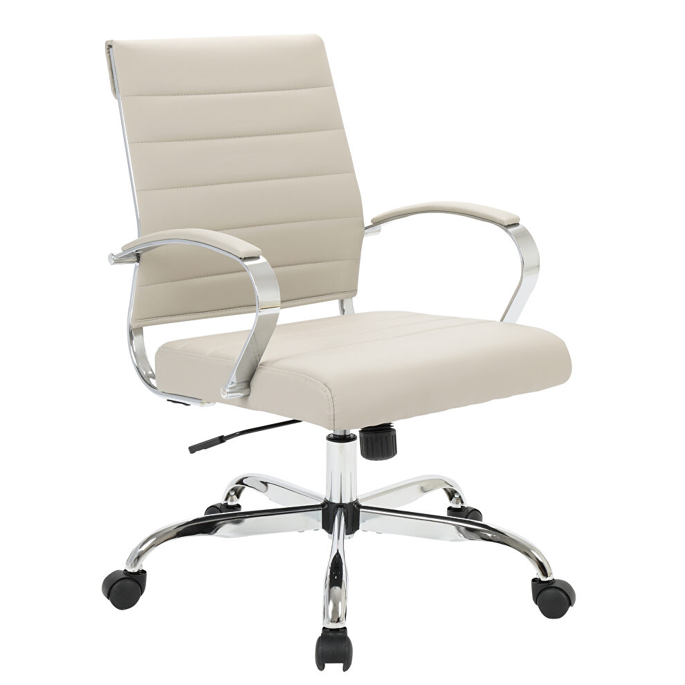 Tan faux leather and polished steel frame swivel office chair by Leisure Mod