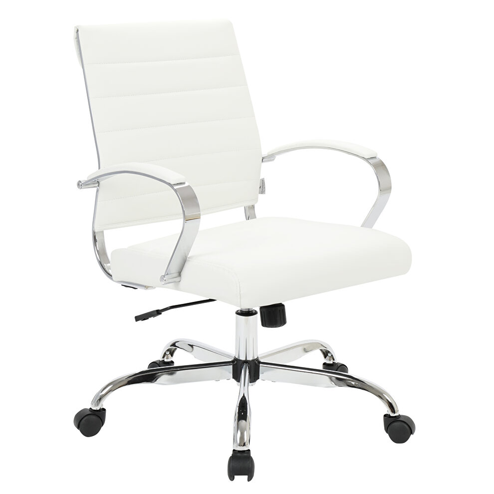 White faux leather and polished steel frame swivel office chair by Leisure Mod