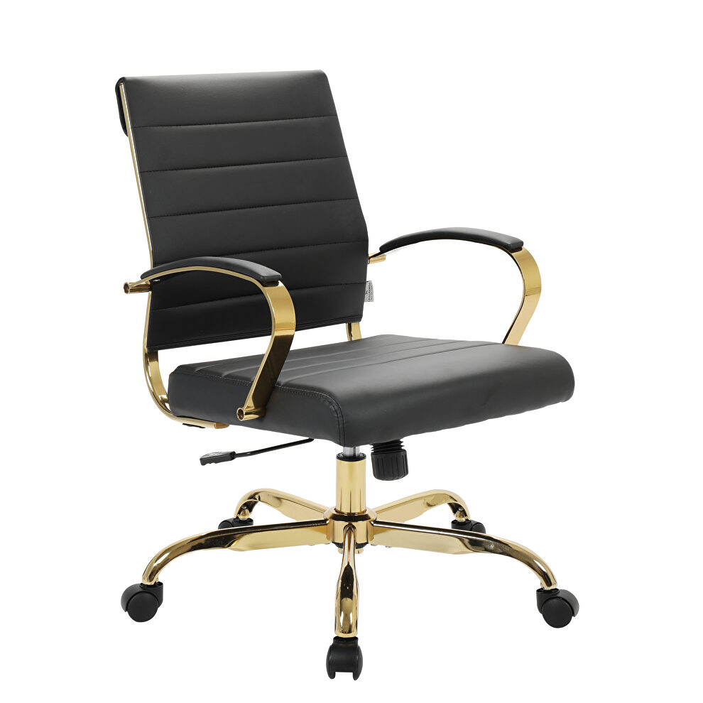 Black faux leather and polished gold steel frame office chair by Leisure Mod