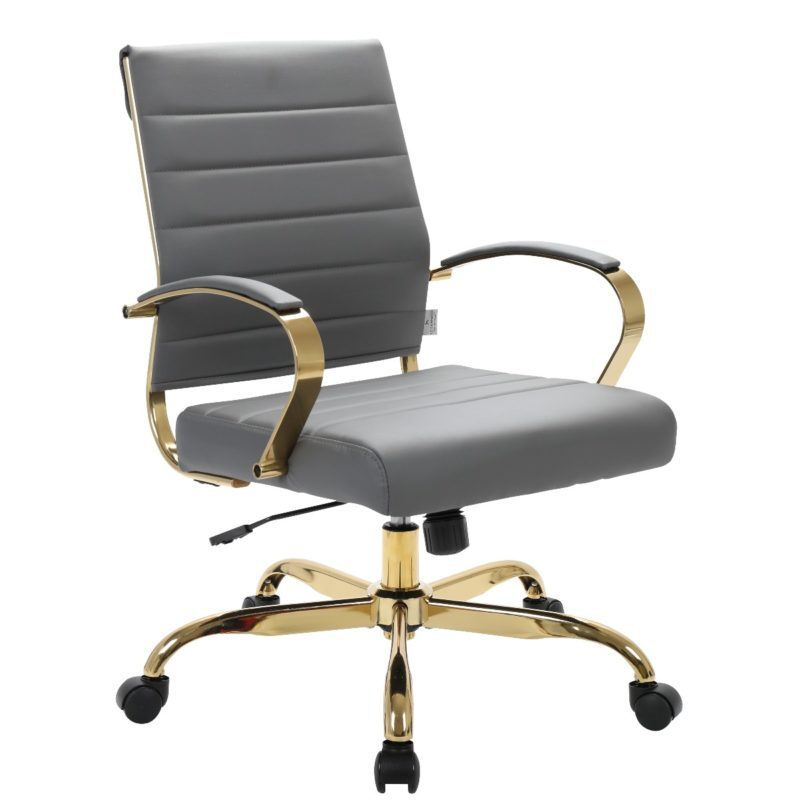 Gray faux leather and polished gold steel frame office chair by Leisure Mod