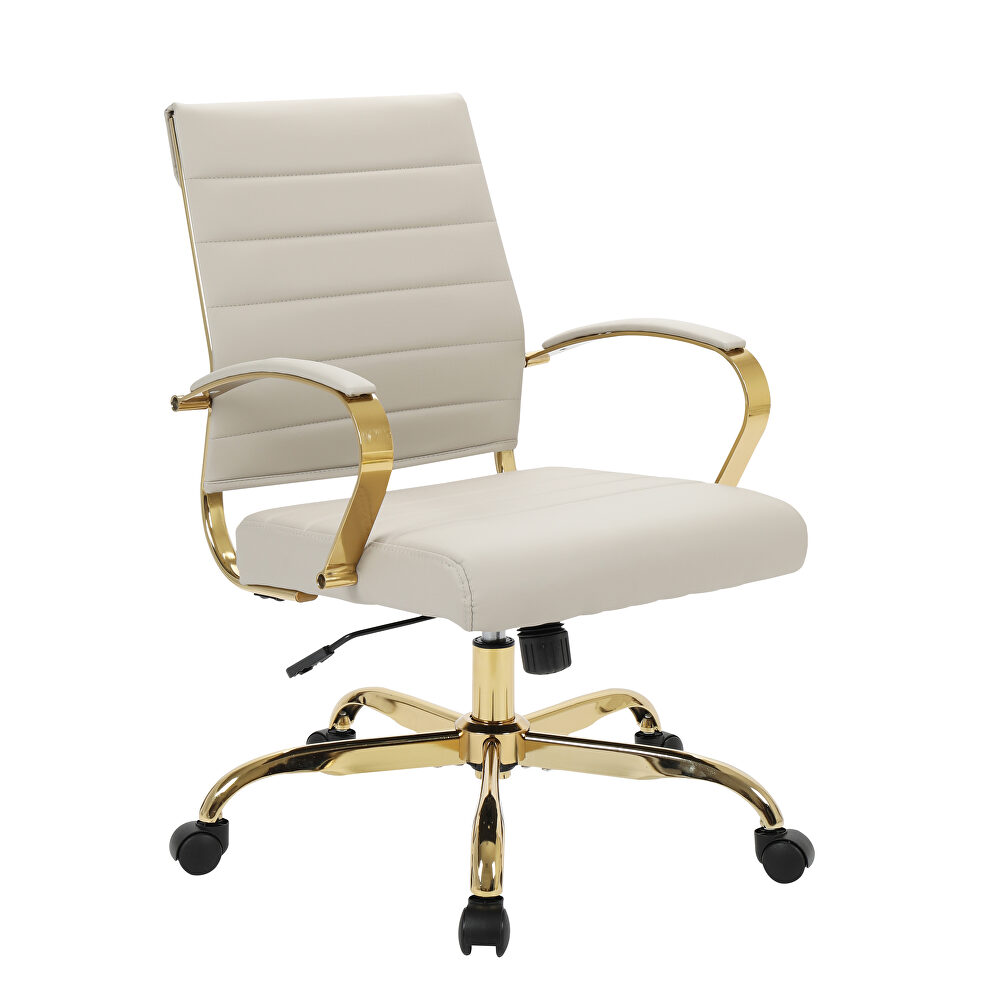 Tan faux leather and polished gold steel frame office chair by Leisure Mod