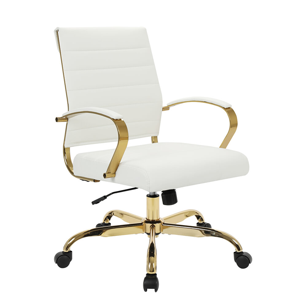 White faux leather and polished gold steel frame office chair by Leisure Mod