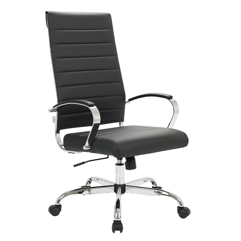 Black faux leather adjustable mid-century style office chair by Leisure Mod