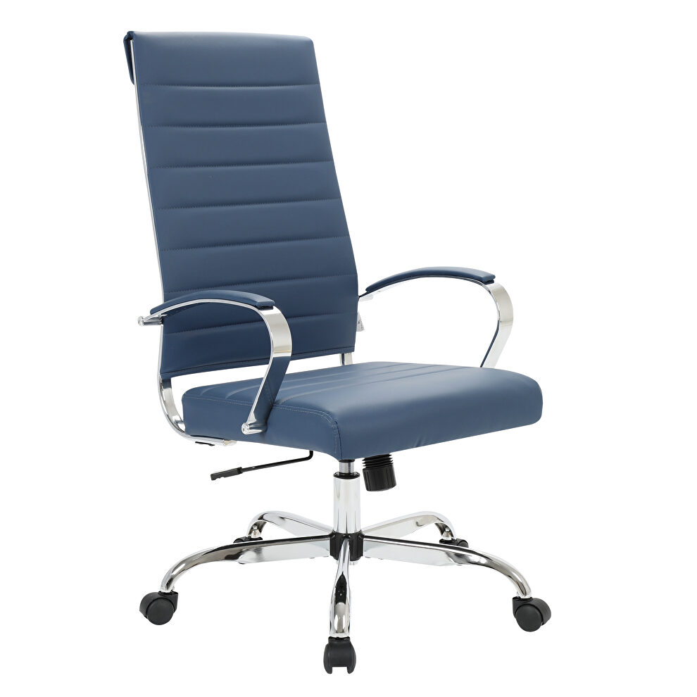 Navy blue faux leather adjustable mid-century style office chair by Leisure Mod
