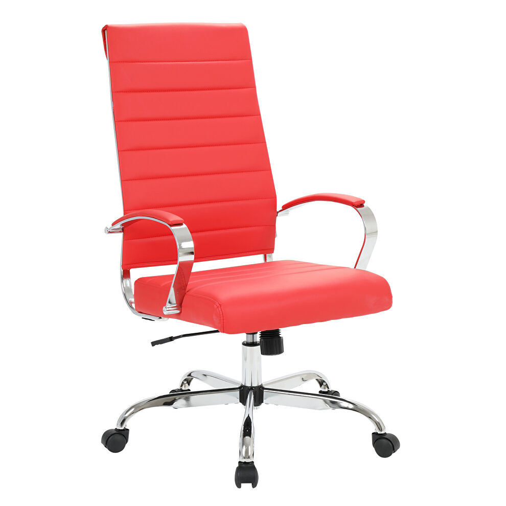 Red faux leather adjustable mid-century style office chair by Leisure Mod